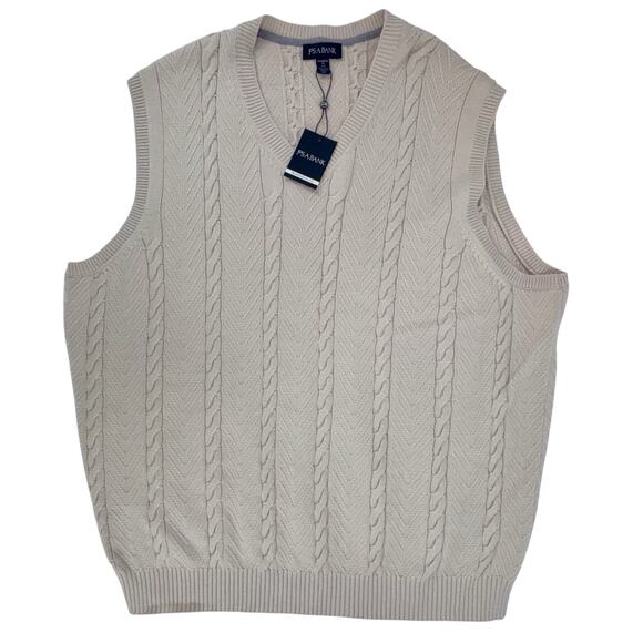 Jos A Bank Men’s Sweater Vest Size 3X Beige Cotton Traditional Fit Fisherman NWT - Picture 1 of 10
